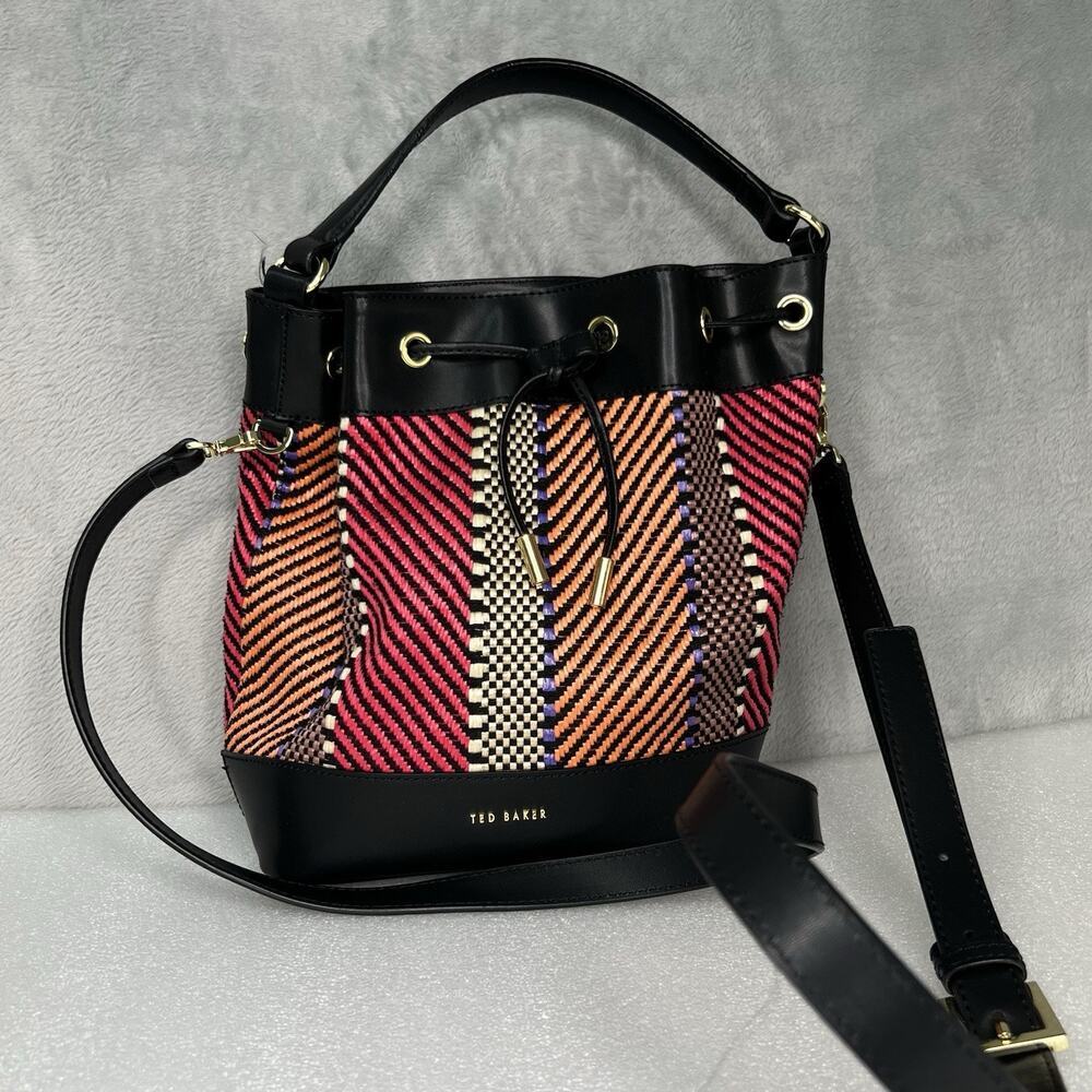 Ted Baker Taliiaa Multicolor Woven Boho Bucket Shoulder Bag Leather Trim